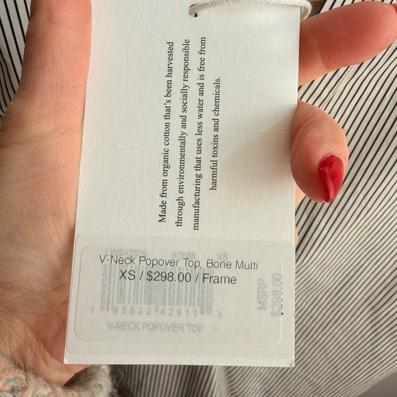 Frame Denim V-Neck Popover Top in stripe blouse - Picture 2 of 3